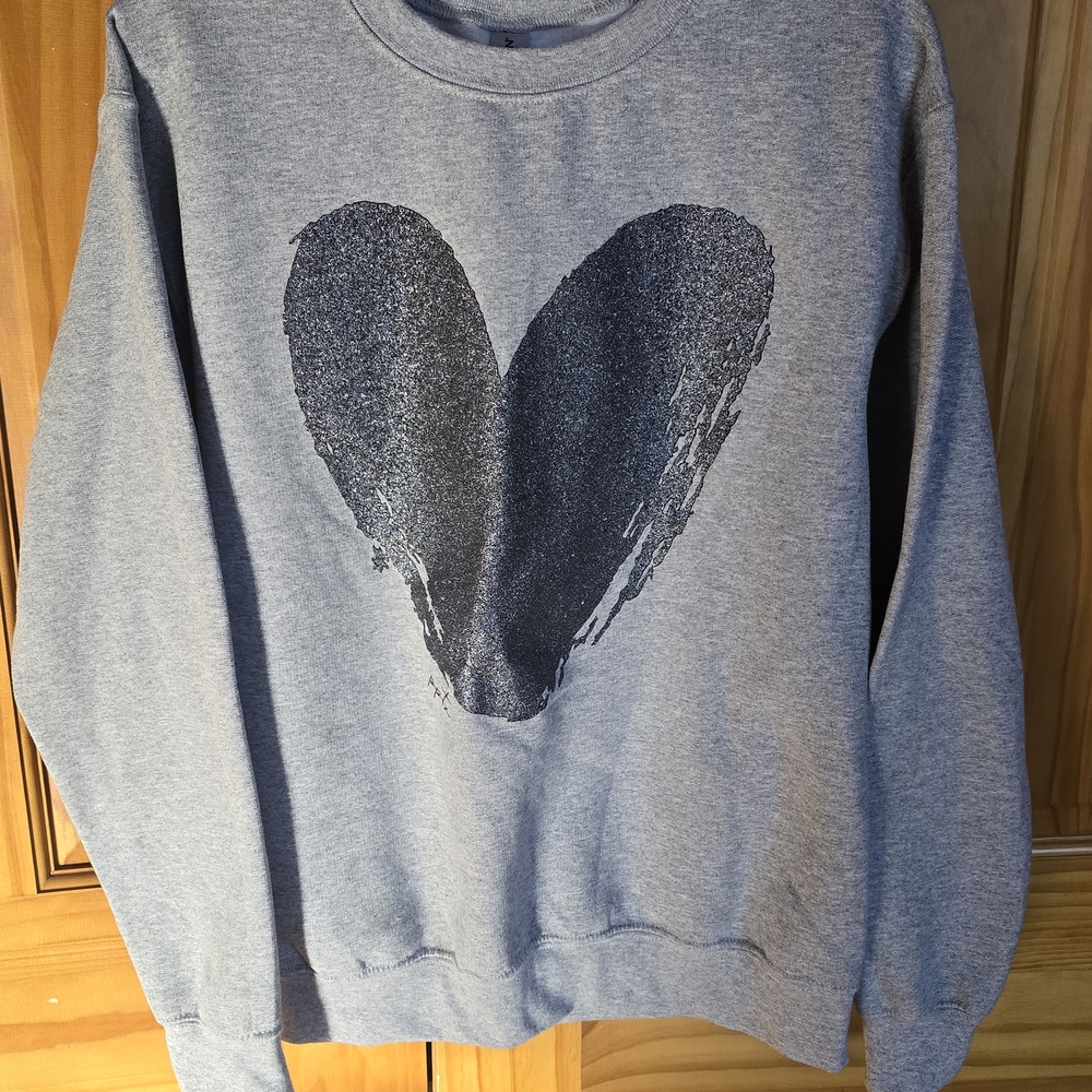 Gildan Gray Sweater with Black Heart Design